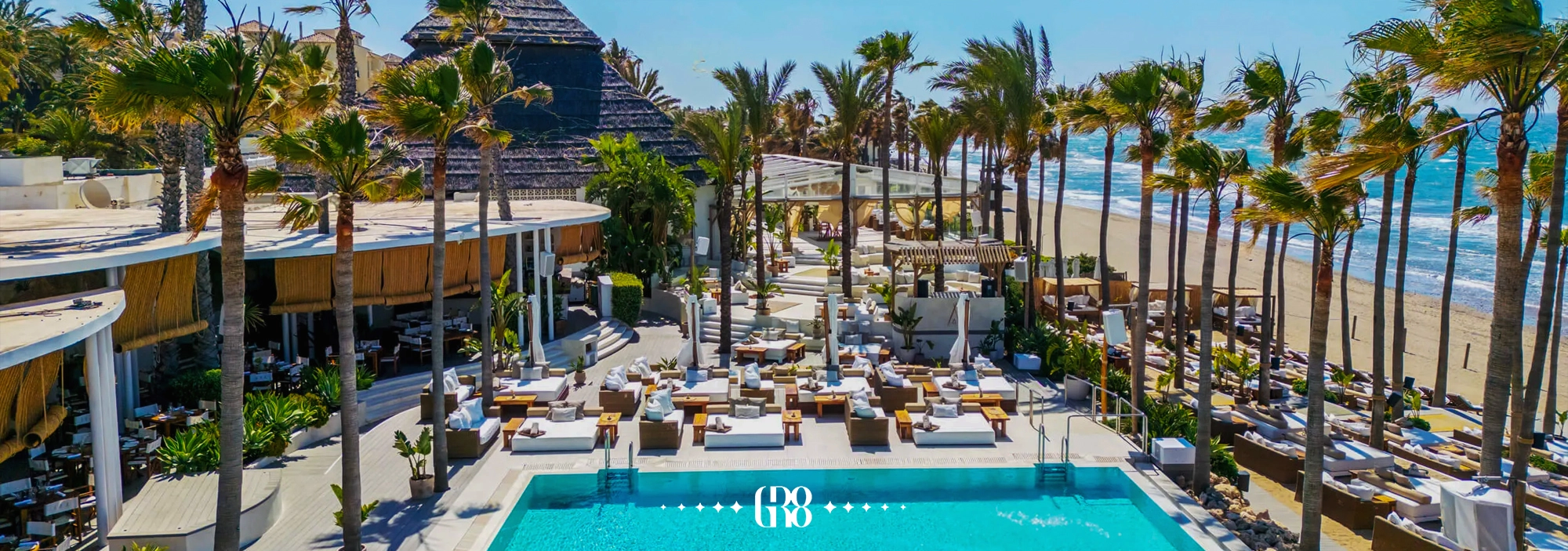 Premium beach club with cabanas, poolside dining, and luxury amenities